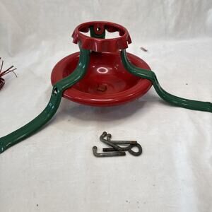 Vintage? Metal 3-Leg Christmas Tree Stand Red and Green Paint
